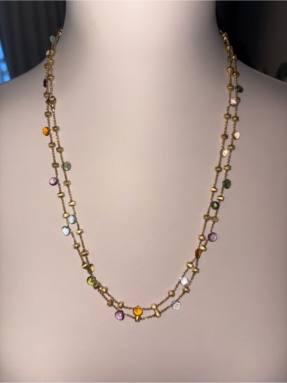 Marco Bicego Multicolor 18K Yellow Gold Station Necklace| 46 inches | 30.2 grams